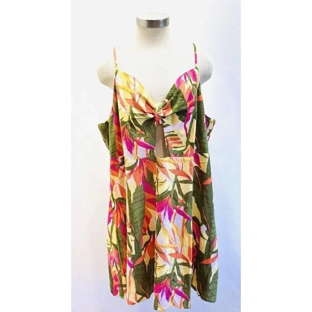 NWT REWIND Women Sleeveless Pullover V-Neck Smocked Back Keyhole Dress Size 3X